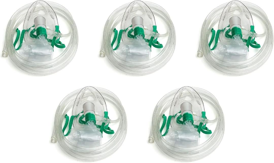Dealmed Non-Rebreather Oxygen Mask, Adult Size  Clear Medical Oxygen Face Mask with Adjustable Nose Clip, for Hospitals, EMTs, First Aid Kits, and Clinical Use (5 Pack)