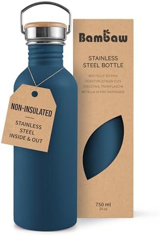 Bambaw Stainless Steel Water Bottle, 750 ml, Blue Sports Bottle, Non-Insulated Water Bottle, 750 ml Stainless Steel Bottle, Reusable Bottle, BPA-Free Flask – Sapphire Blue