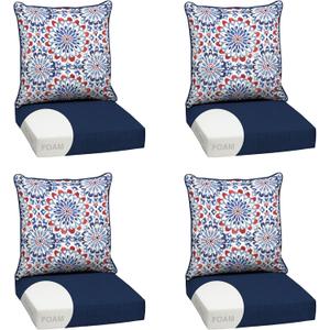 Arden Outdoor Foam Deep Seat Cushion Set (4-Pack), 24x24, Premium High-Density Foam, Never Flattens, Weather-Proof for Patio Chair Sofa Couch, Clark Blue