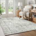 LIVELYGLOW 4x6 Washable Area Rug for Living Room Bedroom, Retro Printed Traditional Vintage Rug, Non-Slip Foldable Large Carpet for Dining Room Home Decor, Grey