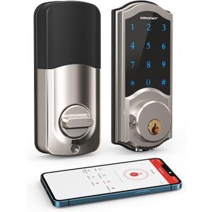 Smart Deadbolt, SMONET Keyless Entry Door Lock for Front Door, Electronic Digital Keypad Smartphone Touch Unlock Bluetooth Remote Auto Lock One-Time Code Easy to Install Support WiFi for Exterior