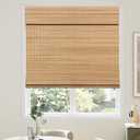 AGESISI Bamboo Roman Shades with Valance Cover, Cordless Blinds for Indoor Windows, Blackout Woven Wood Shades for Home & Patio, Privacy Protection, 34" W x 64" H, Carbonized