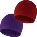 Headshion Thin Skull Cap Beanie for Men Women, 2 Pack Knit Cuffless Beanie Plain Toboggan Hat (One Size, Wine Red & Purple)