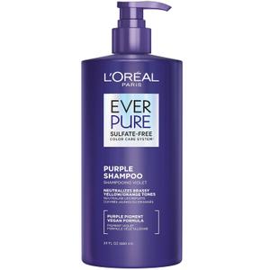 LOreal Paris Sulfate Free Brass Toning Purple Shampoo for Blonde, Bleached, Silver, or Brown Highlighted Hair, EverPure, 23 Fl Oz (Packaging May Vary)