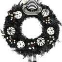 26" Halloween Wreath for Front Door with Hat, Legs, Pumpkins