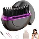 Mini Straightener Brush,Rechargeable Portable Hair Straightener Comb with 3 Temperature Settings,Fast Heating Anti Scald Flat Iron for Travel and Home Use (Purple)