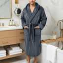 Luxury Soft Mens Robe with Hood Plush Fleece Long Bathrobe, L/XL, Grey