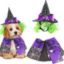 ADOGGYGO Dog Halloween Costume Purple Witch Pet Costume Halloween Cloak Witch Hat Costumes for Small Medium Dogs Pets