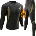 UNIQUEBELLA Men's Thermal Underwear Sets Top & Long Johns Fleece Sweat Quick Drying Thermo Base Layer (Large, Black)