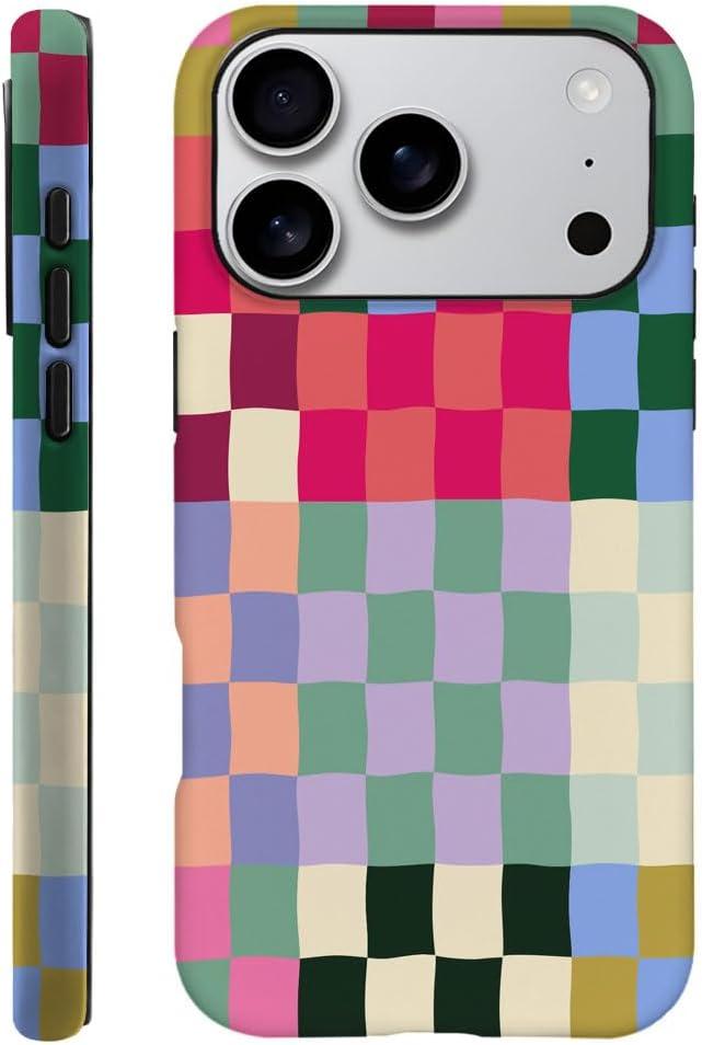 Seized Case Compatible with iPhone 17 Pro,Colorful Checkerboard Phone Case Dual-Layer Hard Shell Cover for Girl Women Boy Men