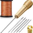 WILLBOND 6 Pieces Leather Sewing Awl Needle with Copper Handle, Upholstery Repair Kit 50 M Nylon Cord Thread and 2 Pieces Thimble for Handmade Leather Sewing Tools Shoes and Repair