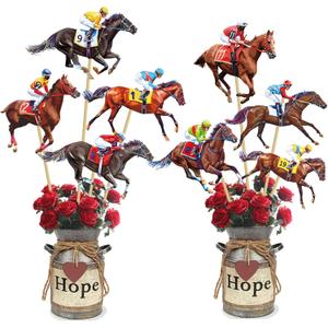 Horse Racing Centerpiece Sticks 17 Pieces Horse Race Party Table Toppers Derby Day Decorations Racehorse Party Supplies for Run for The Roses Racing Birthday Party Decor (Brown)