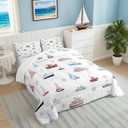 Nautical Sailboat Comforter Set Twin Size,Sea Transportation Ships Bedding Set 2Pcs,Boat Anchor Rudder Print Quilt Set,Kids Boys Girls Teens Room Decor,Blue Red White Duvet Insert,1 Pillowcase