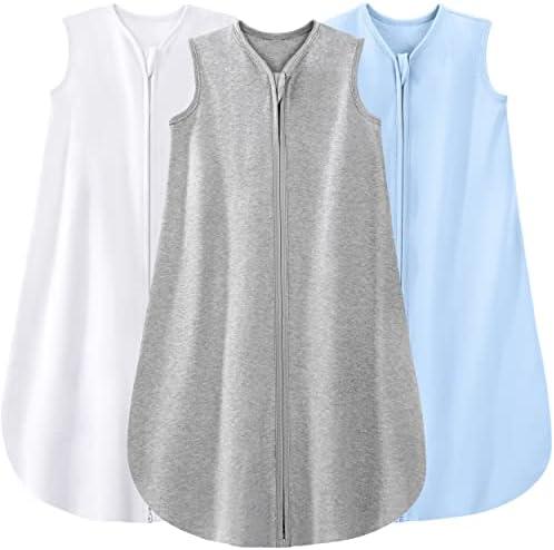 Yoofoss Baby Sleep Sack 12-18 Months 100% Organic Cotton 0.5 TOG Baby Sleeping Bag 2-Way Zipper Toddler Wearable Blankets 3 Pack Breathable Lightweight (Large)
