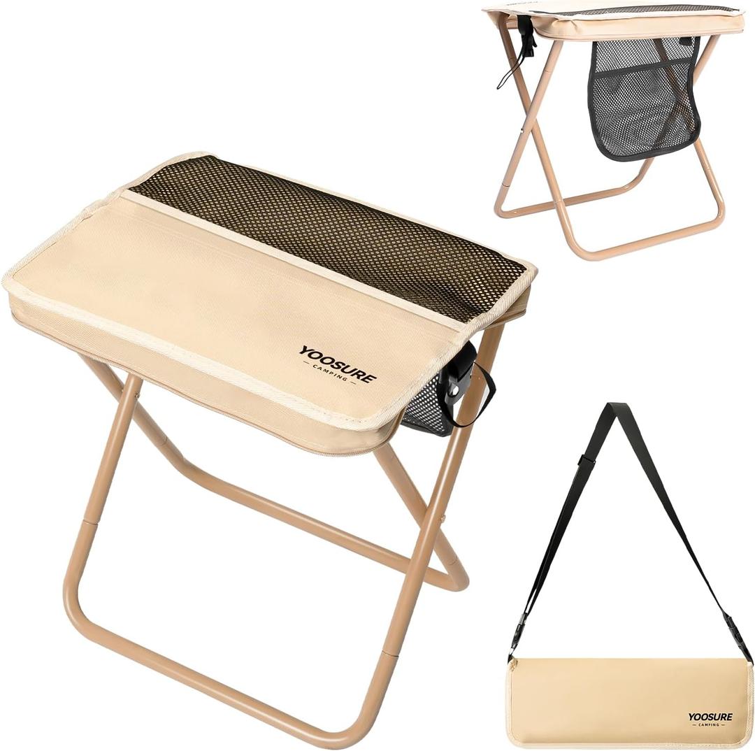 16" Extra Tall XL Portable Chair for Adults, Collapsible Purse Chair Heavy Duty Camp Seat with 3 Storage Pockets for Fishing Hiking Gardening, Lightweight Travel Purse Stool