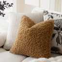 Foindtower 2 Pieces 20x20 Inch Bronze, Faux Fur Throw Pillow Cover Accent Sherpa Pillow Fuzzy Soft Pillowcases Sheepskin Decorative Fleece Cushion Case for Bed Couch Living Room