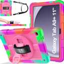 BMOUO CASE for Samsung Galaxy Tab A9+ Plus Case 11" 2023 (SM-X210/X216/X218), Shockproof Galaxy Tab A9 Plus Case with Rotating Stand and Hand/Shoulder Strap, Magenta