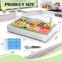 Ice Food Serving Display Tray with Clear Roll Top Cover, 1 x 1 Pan Stainless Steel Cold Food Buffet Condiment Dispenser Display Rack with 1 Clip & 2 Ice Trays for Restaurant Hotel Kitchen Party