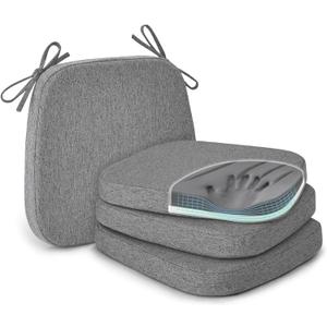 Shinnwa Kitchen Chair Cushions Set of 4, Patented Design Memory Foam Dining Chair Pads with Ties and Washable Cover, 4 Pack, 17" x 16" x 2", Dark Grey