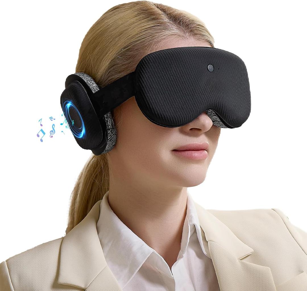 CLOZIA Sleep Headphones Wireless Bluetooth, White Noise Bluetooth Sleep Mask with 12 Soothing Sound, Sleep Mask with Bluetooth Headphones for Travel Yoga Office Meditation, Black