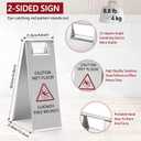 LEIFIDE 4 Pcs Stainless Steel Wet Floor Caution Sign Bulk 8.8 Pound Portable Foldable Handle Bilingual Safety Sign for Kitchen Restaurant Shop Commercial Use Avoid Fall and Slip Accident (Silver), 24 x 8.6 inches