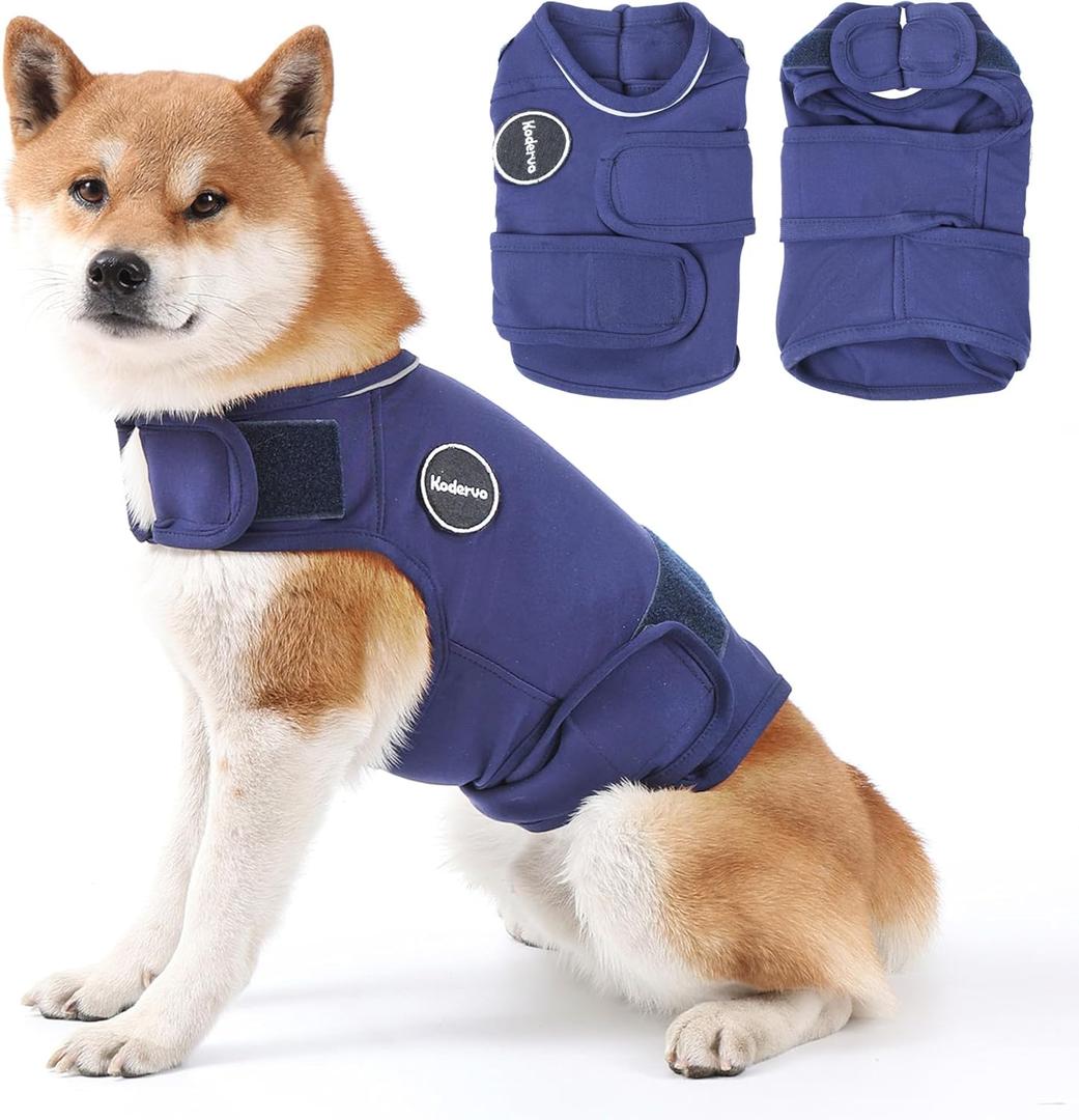 Dog Anxiety Jacket, Skin-Friendly Dog Calming Shirt - Dog Coat for Thunder, Fireworks, Vet Visits and Separation - Keep Pet Calm Without Medicine & Training, Anti Anxiety Vest for Dogs (Large, Blue)