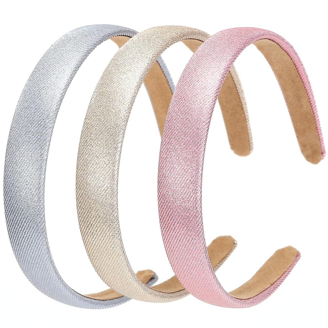 3 Pcs Glitter Headbands, Sparkly Headband Plastic Hair Hoop Glitter Hairbands Hair Accessories for Women and Girls, Width 2.3cm/0.9inch (3 Pack-A, One Size)