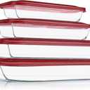 KOMUEE 8 Pieces Glass Baking Dish with Lids Rectangular Glass Baking Pan Bakeware Set with BPA Free Lids, Baking Pans for Lasagna, Leftovers, Cooking, Kitchen, FridgetoOven, Red