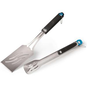 Napoleon Accessory 70032-2 Piece Toolset - BBQ Grill Toolset, Stainless Steel, Ergonomic Handles, Heat Safe Rubber Grip, Includes Tongs, Extra Long Multifunctional Spatula, Detatchable Hanging Loops