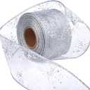 2.5 Inch Wide Christmas Wired Ribbon Snowflake Organza Sheer Glitter Ribbon for Xmas Tree, Wreath, Party Decoration, Gift Wrapping (Silver, 65.7 Foot (Pack of 1))