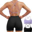 SUUKSESS Women 2 Piece Open Back Sports Bra Pack Strappy Workout Gym Yoga Crops (M)