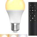 A19 LED Light Bulbs with Remote Control, 9W LED Bulbs 60W Equivalent, 3000K-6000K Stepless Dimmable, E26 Base, Remote Control Light Bulbs with Timing, Memory Function, for Home Decor, 1Bulb & 1Remote