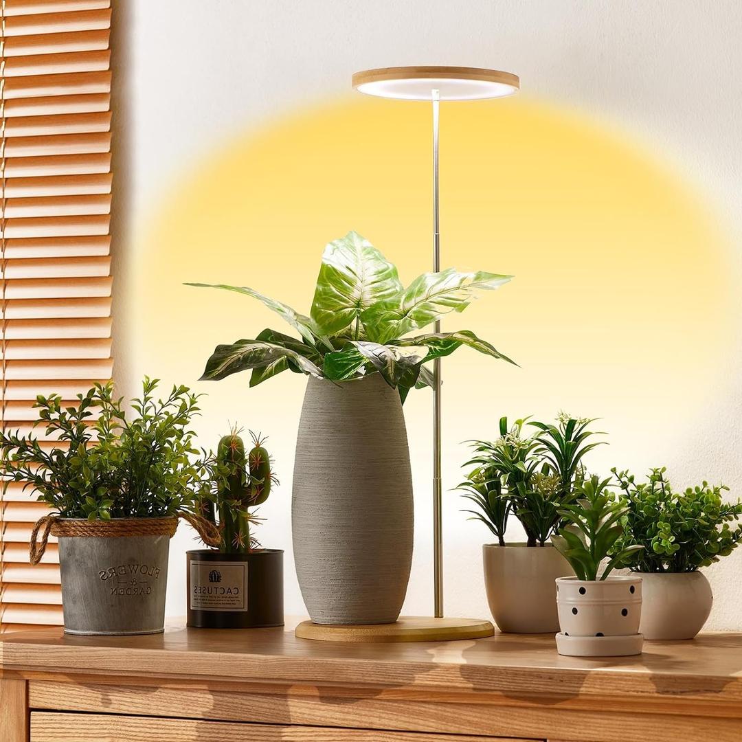 Plant Grow Light for Indoor Plant,Bamboo Mini LED Grow Light Garden,Height Adjustable,Automatic Timer with 8/12/16 Hours, 1 Pack