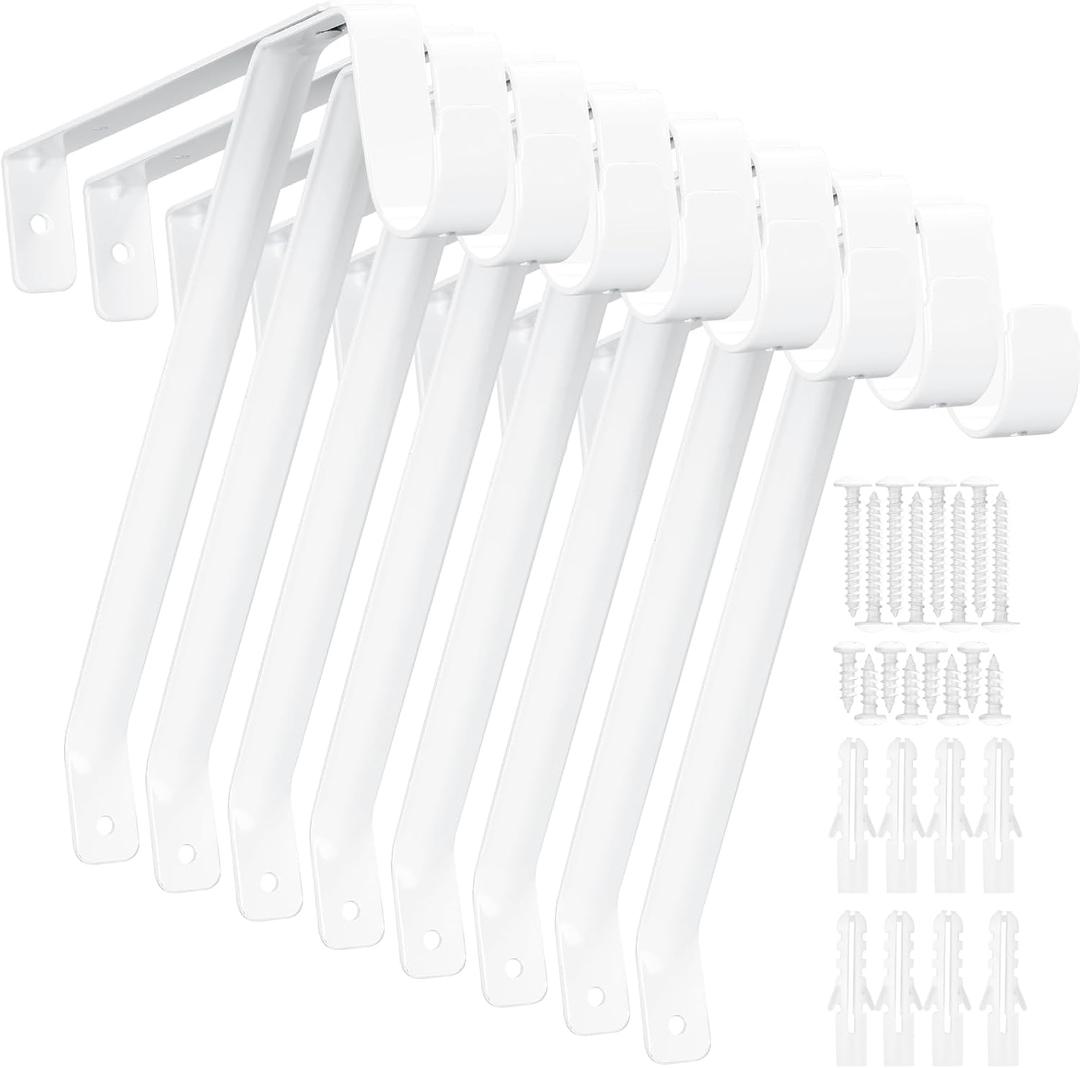 Gisafai 8 Pack Heavy Duty Closet Rod Brackets 12x9.8 Inch White Adjustable Metal Wall Mounted Closet Rod Support Brackets Hook with Screws for Clothes Storage Hanger