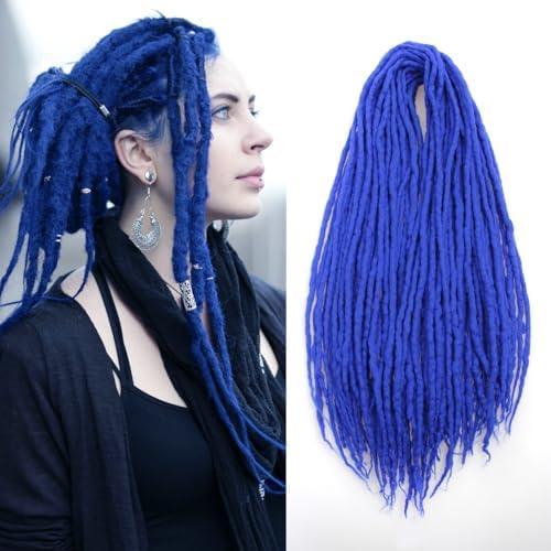 20 Inch Blue Wool Dreadlock Extensions Double Ended 20 Strands 0.6cm Wool Dreadlocks for Women Soft&Lightweight Double Ended Wool Dreads Stylish & Durable Dreads Extensions