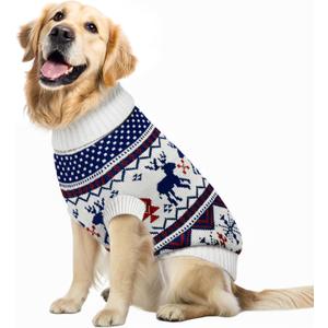Cozy Stretch Dog Turtleneck Sweater Dog Christmas Sweater Pullover, Soft Warm Knit Dogs Sweaters for Boy & Girl Pets,Cold Weather Outfit for Small Medium Large Pups,White Deer XXL