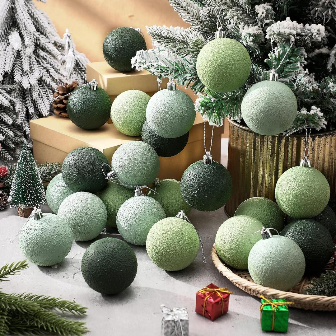 24 Pcs Vintage Neutral Lime Green Moss Christmas Tree Ornaments 2.36 Inch Matte Christmas Ball Ornaments Plastic Xmas Ball Decor Rustic Xmas Tree Hanging Decor for Holiday Supplies
