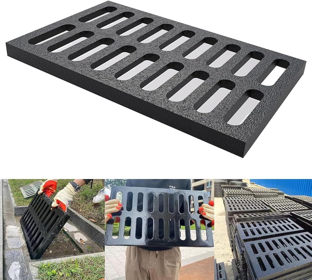 Cast Iron Drain Grate, 16 * 20in Heavy Duty Outdoor Drain Cover, B125 Class Channel Grate, Metal Sewer Grate, Black Square Drainage Grate for Concrete Floor, Yard, Driveway & Garage.