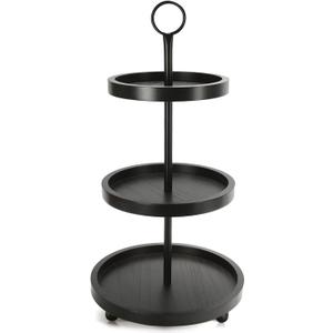 Wooden 3 Tiered Tray Stand, Farmhouse Round Black 3 tier Decorative Tray for Home Kitchen Table Decor, Serving Tray for Coffee Bar Party Weddding Holiday Decorations Fruits and Cupcake Display