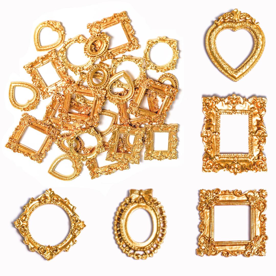 15 Pcs Vintage Resin Picture Frame Mini Antique PhotoFrame DIY Small Picture Frames Mini Vintage Frame Antique Photo Frames for Jewelry Display Photography Wall Decor (25, Gold)