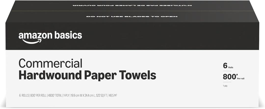 Amazon Basics 1-Ply White Hardwound Paper Towels | Bulk | High Capacity Roll | Compatible with Universal Dispensers | FSC Certified | 800 feet per Roll (6 Rolls) (Previously AmazonCommercial)