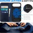 SHIELDON Genuine Leather Case Wallet for iPhone Air 6.5", Retro Dark Blue | Magnetic Closure, RFID Blocking, Credit Card Holder, Kickstand, Folio Design, Soft TPU Shockproof Phone Cover