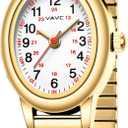 Gold Watch Waterproof Nurse Watch for Medical Professionals, Students, Women-Military Time Easy Read Dial,24 Hour with Second Hand, Stainless Steel Expansion Band