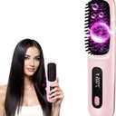 New Go Brush Pro 2025 Cordless Hair Straightener Brush - 20s Fast Heat Up, 50 Min Runtime, 199M Frizz-Fighting Ions, 4-Temp & LED, 3200mAh USB-C, Auto Shut-Off, Travel-Friendly (Pink)