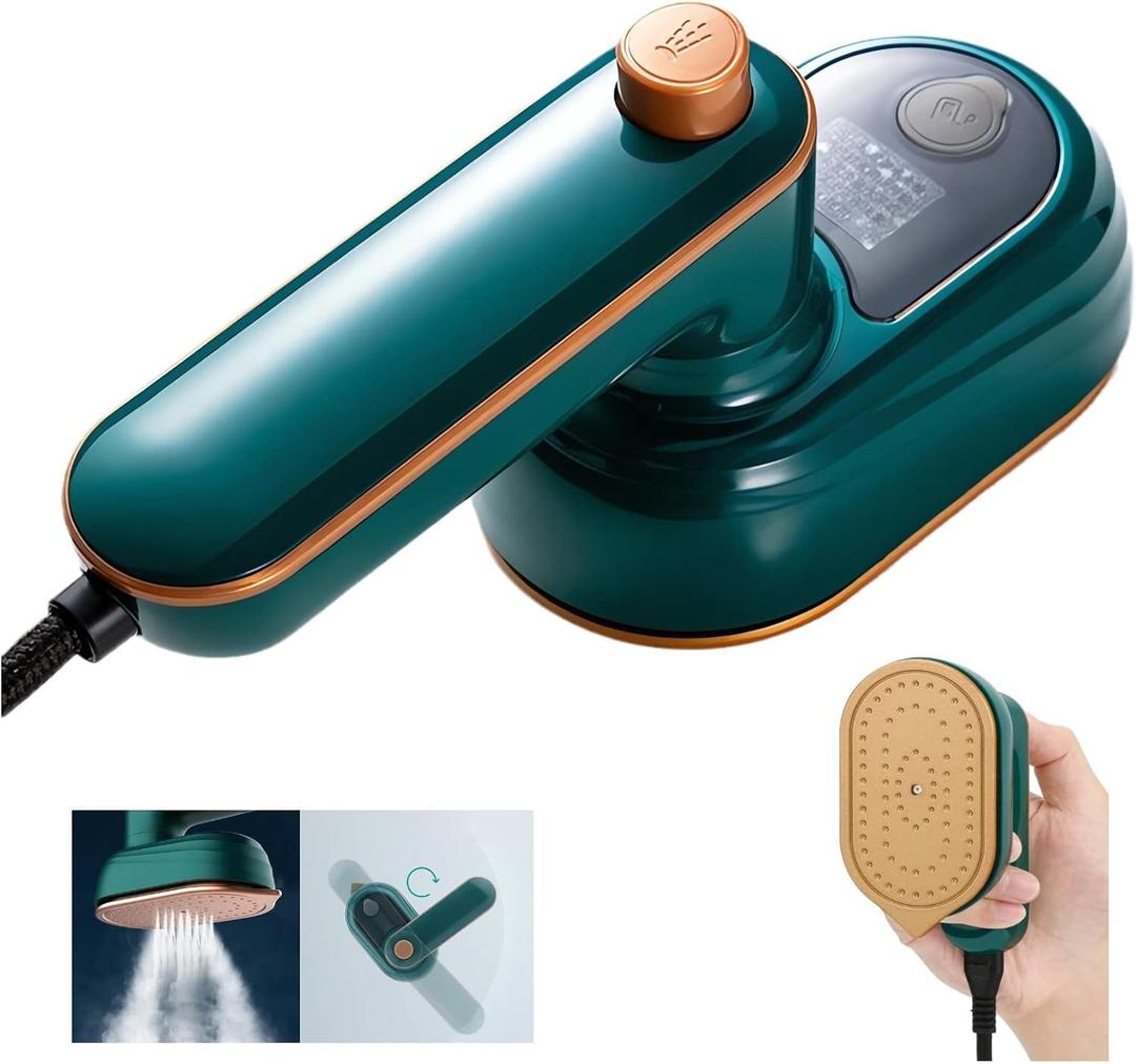 Portable Steam Iron - 2023 New Travel Mini Steam Iron, Portable Micro Small Iron Dry & Wet Ironing Machine, Steamer for Clothes Size, Foldable Handheld Iron and All in One (Green)