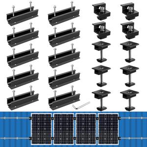Anbte Solar Panel Mounting Brackets, Included 10 x 4.72 in Rails + 4 end Clamps + 6 Center Clamps + 1 Wrench, Aluminum Solar Mounting Kit for 4 Panels, Waterproof, for Roof, RV, Boat, Black
