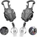 2Pack Heavy Duty Retractable Keychain, Tactical ID Badge Holder Reel Carabiner Clip with Magnetic Closure for Men, Unbreakable Sandwich Construction with 31" Dyneema Cord, Bearing 25oz