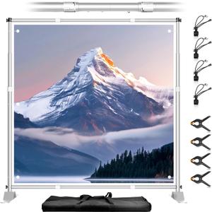 Qoolfoto 8x8FT Banner Stand, Heavy Duty Step and Repeat Stand, Silver