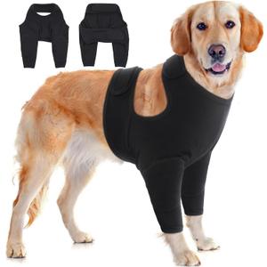 IDOMIK Dog Recovery Suit for Front Legs, Adjustable Dog Leg Sleeves to Stop Licking, Dogs Elbow Braces Protector for Leg Injuries Shoulder Wound, Cone Collar Alternatives,Black,2XL