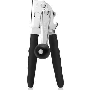 Heavy Duty Hand Crank Can Opener - Extra-long Handles, Oversized Knob, Easy for Big Cans, Black